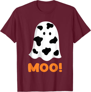 Funny cow print ghost with moo halloween costume T-Shirt - T-Shirt | Maroon
