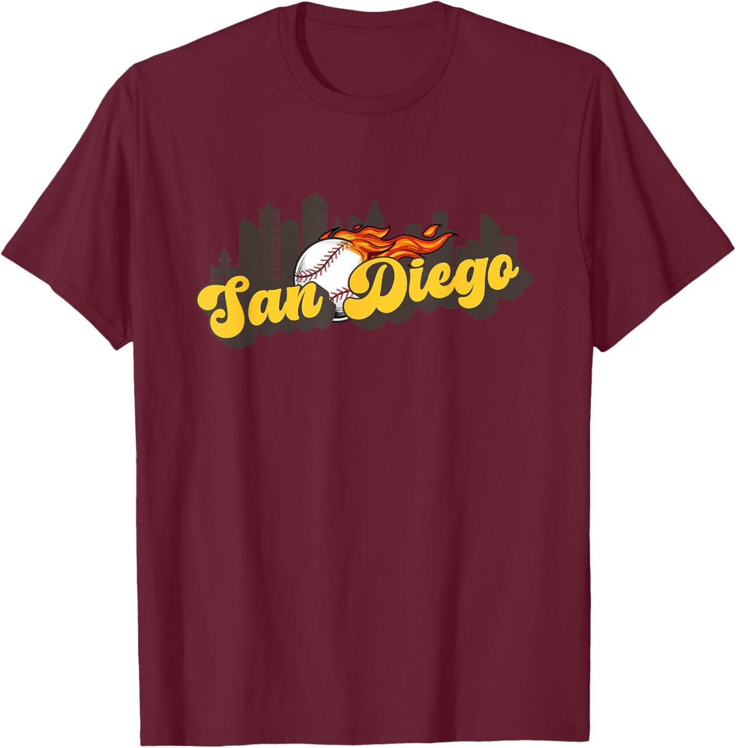 San Diego Baseball Vintage City Skyline Baseball Lover T-Shirt - T-Shirt | Maroon