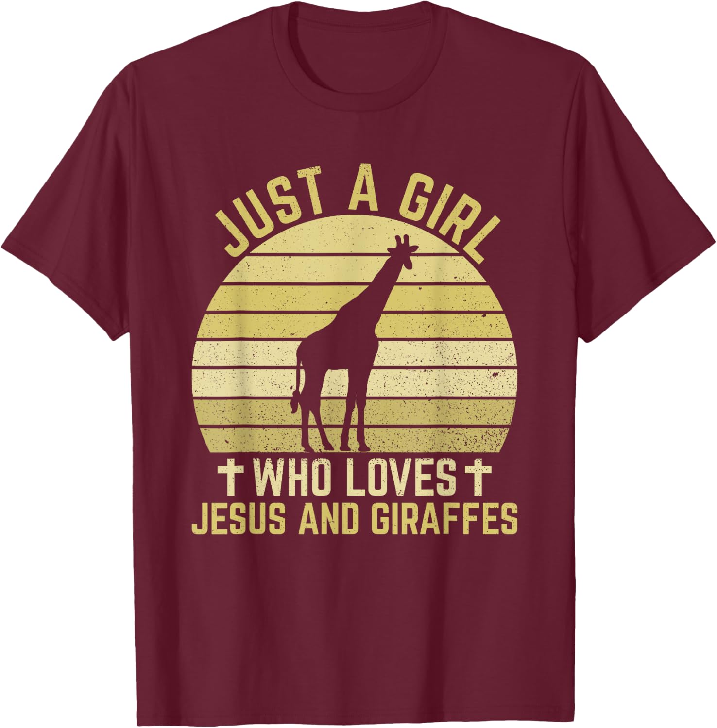 Jesus And Giraffes - Christian Girl And Women T-Shirt - T-Shirt | Maroon