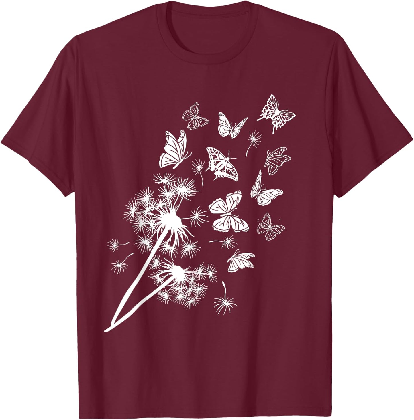 Pusteblume Butterblume mit Schmetterlingen Im Garten T-Shirt - T-Shirt | Maroon