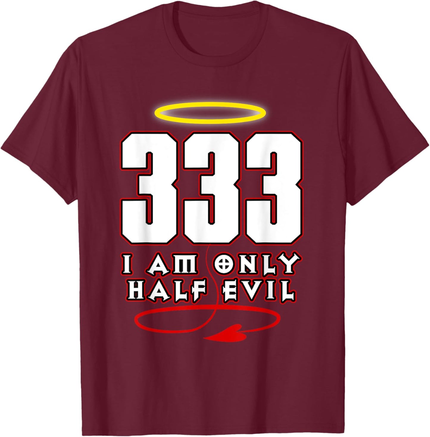 333 Shirt Funny Half Evil Angel Devil T-Shirt - T-Shirt | Maroon