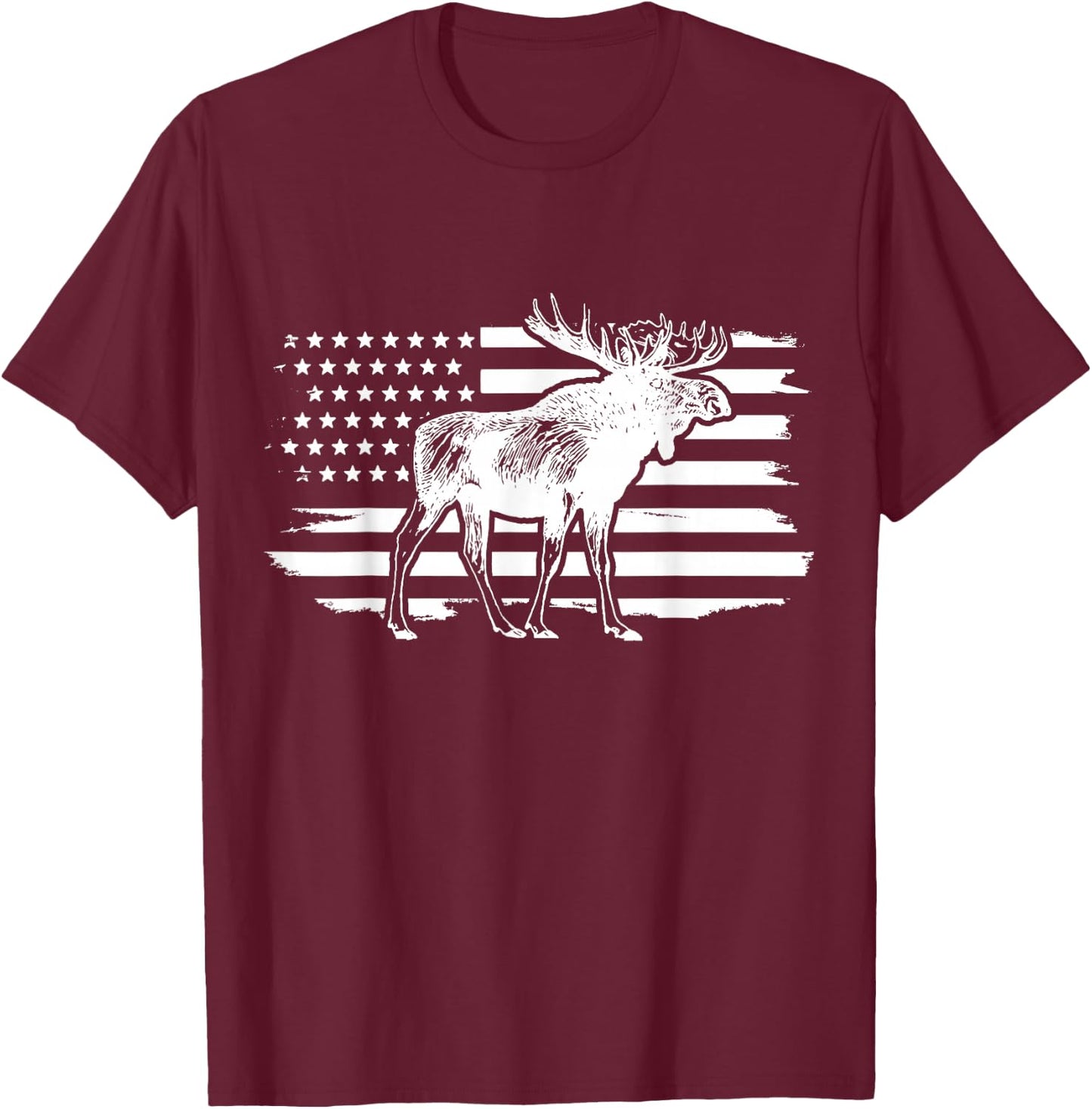 Moose American Flag Vintage Patriotic T-Shirt - T-Shirt | Maroon