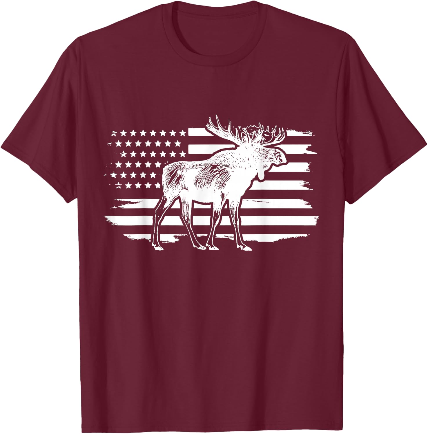 Moose American Flag Vintage Patriotic T-Shirt - T-Shirt | Maroon