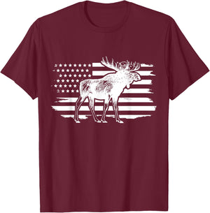 Moose American Flag Vintage Patriotic T-Shirt - T-Shirt | Maroon