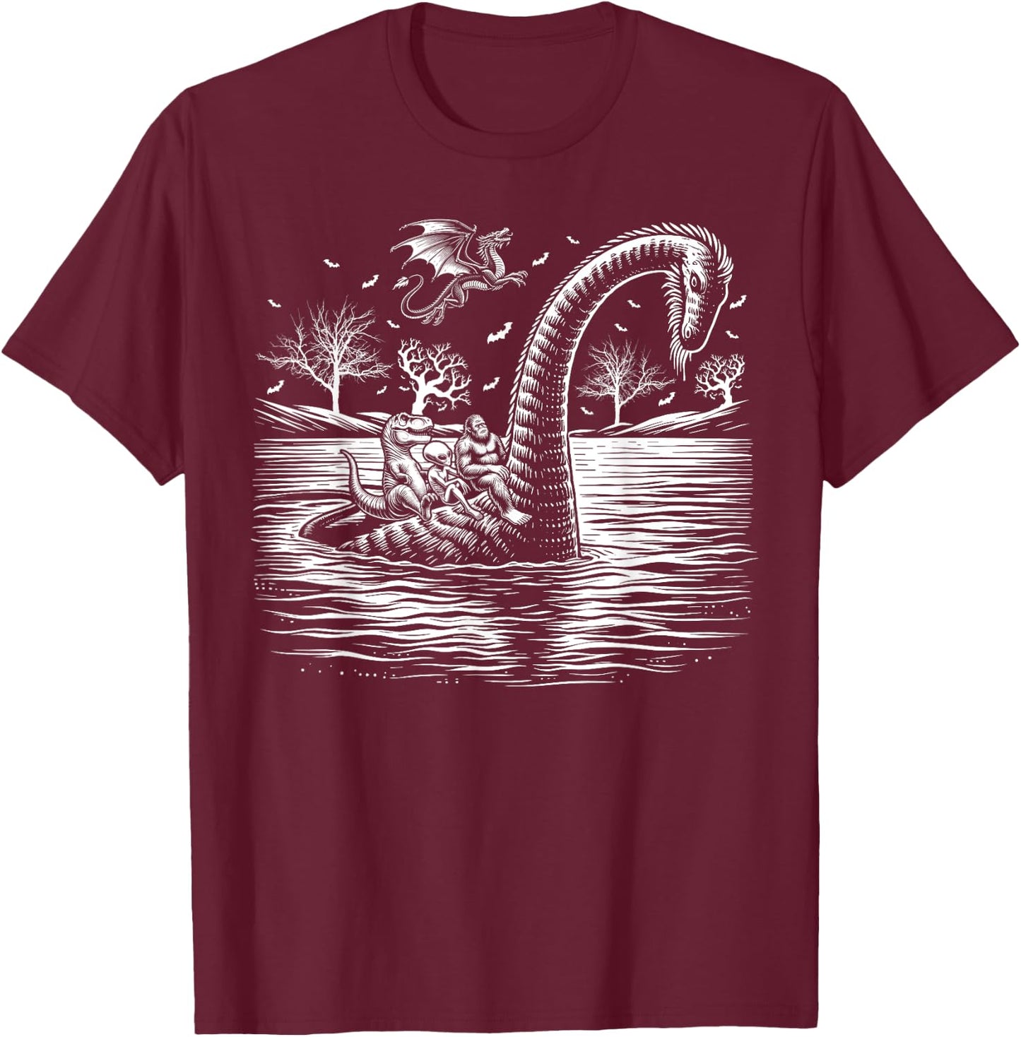bigfoot Loch Ness monster alien Halloween men women kids T-Shirt - T-Shirt | Maroon