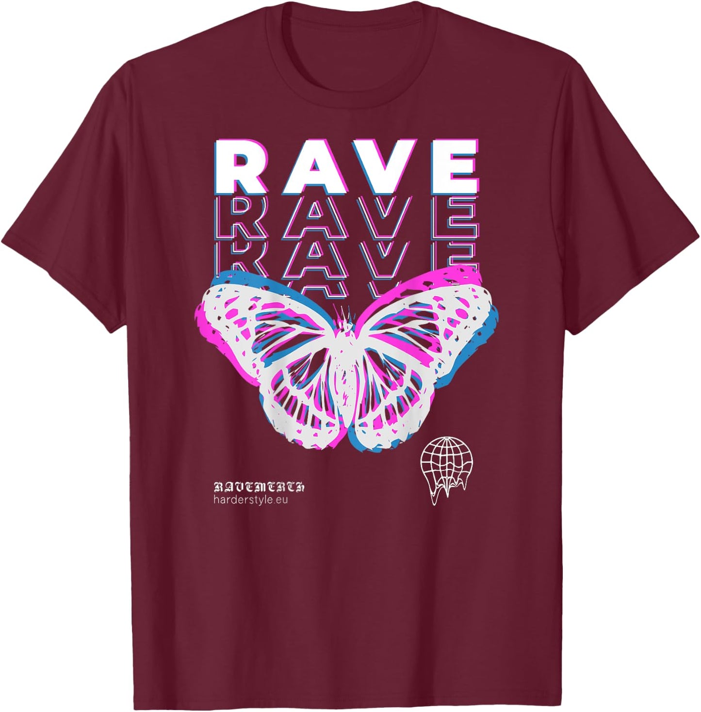 Back Print Rave Butterfly Techno Hardtechno Raving T-Shirt - T-Shirt | Maroon