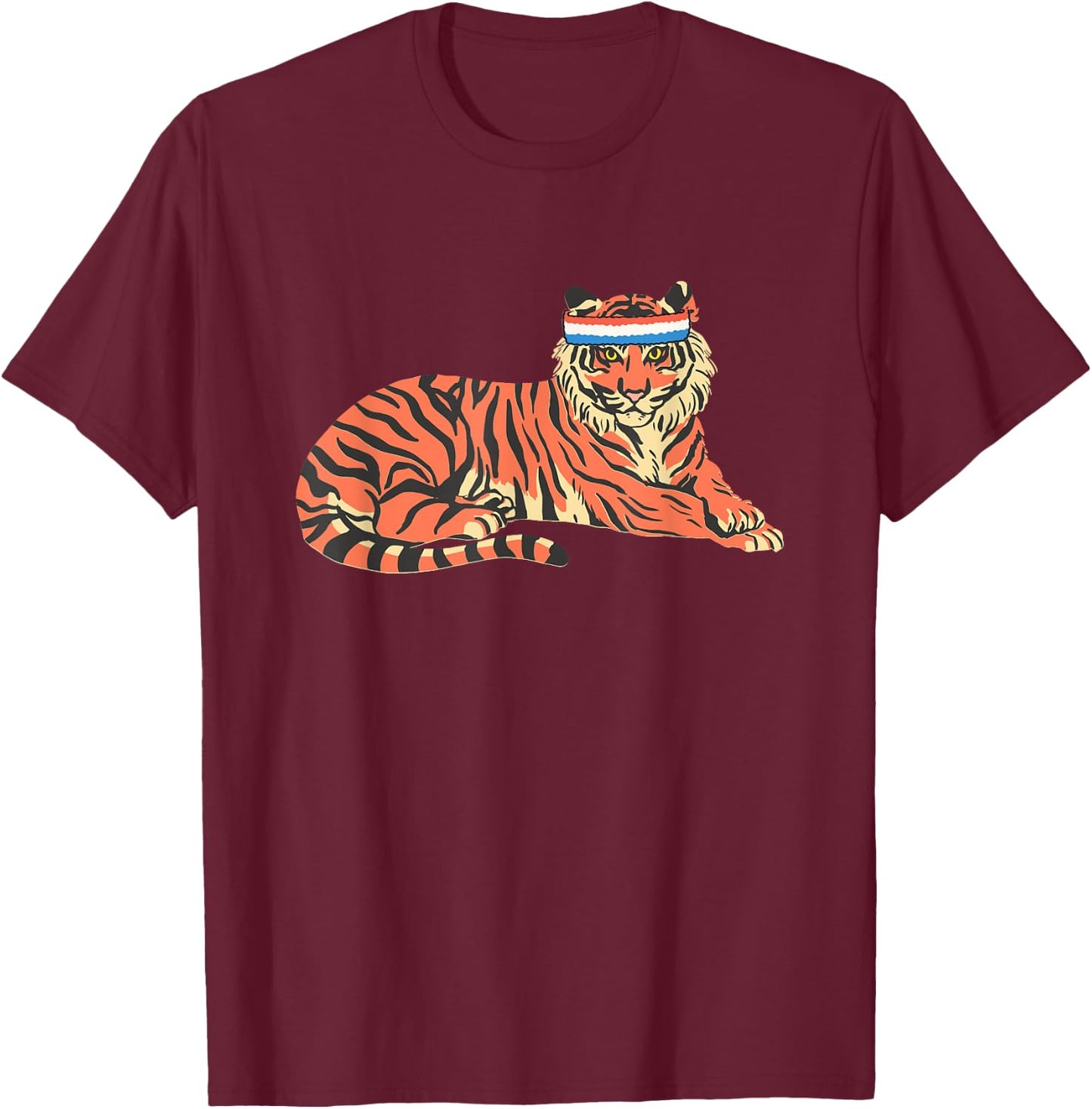 Tiger Shirt Tiger Wearing Sweatband T-Shirt - T-Shirt | Maroon