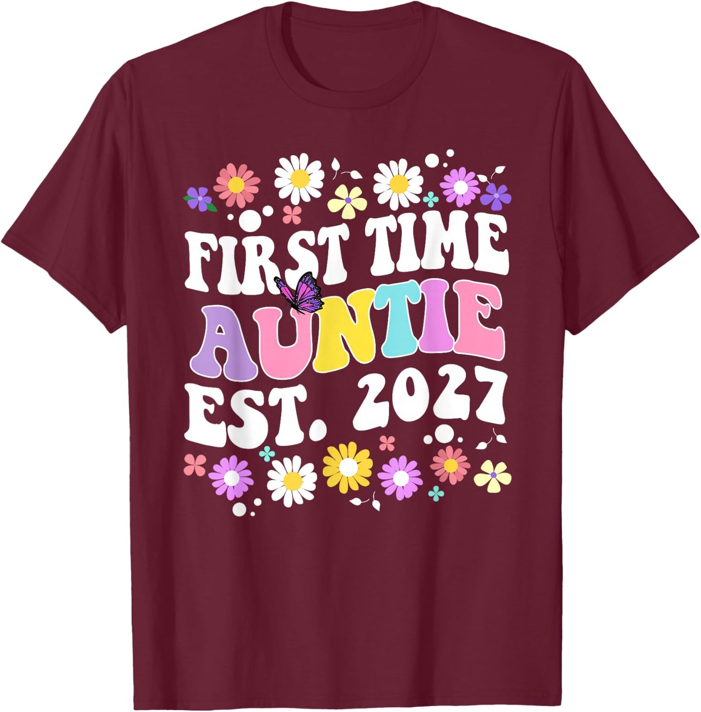 Soon to be Auntie 2027 for First Time Mom Pregnancy T-Shirt - T-Shirt | Maroon