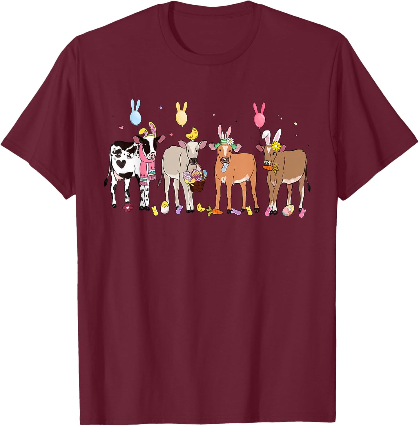 Happy Easter Highland Cow Heifer Easter Day Farmer Cowgirl T-Shirt - T-Shirt | Maroon
