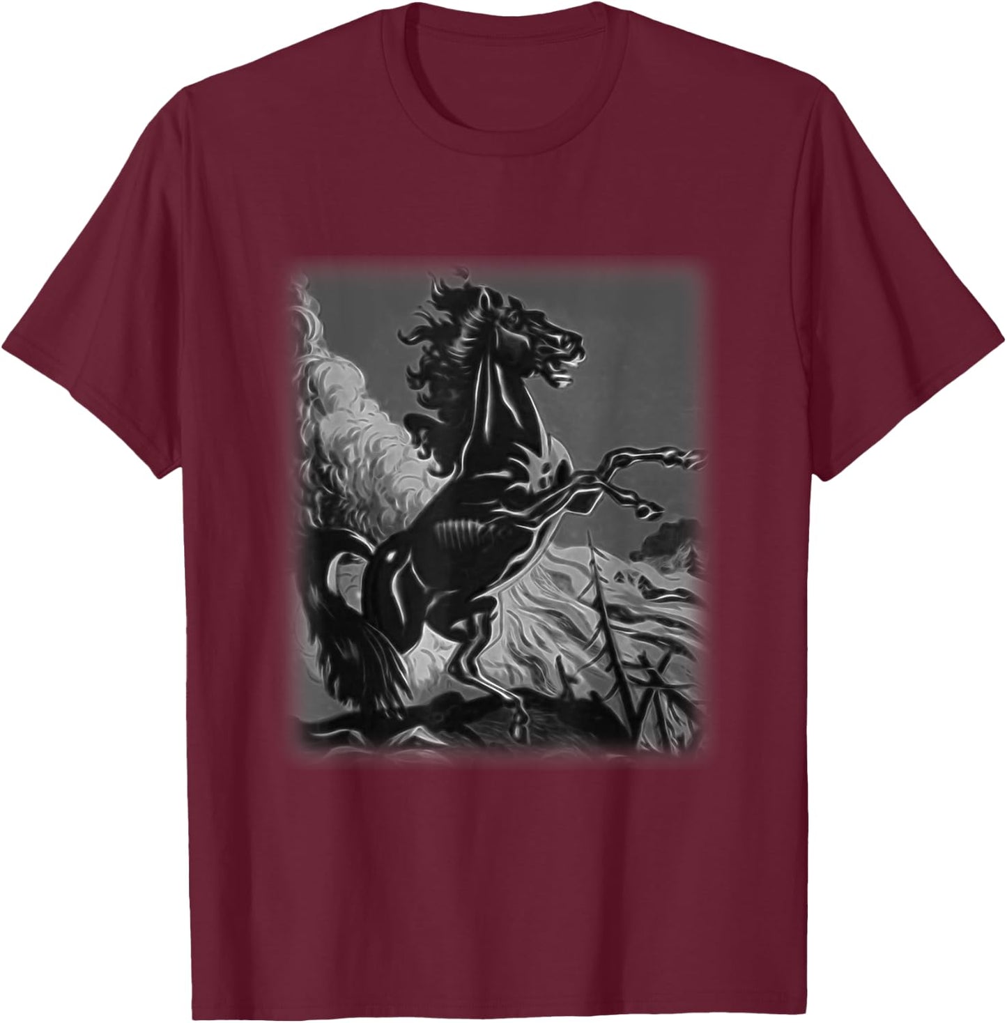 Black Horse Shirt, Rearing Stallion for Horse Lovers T-Shirt - T-Shirt | Maroon