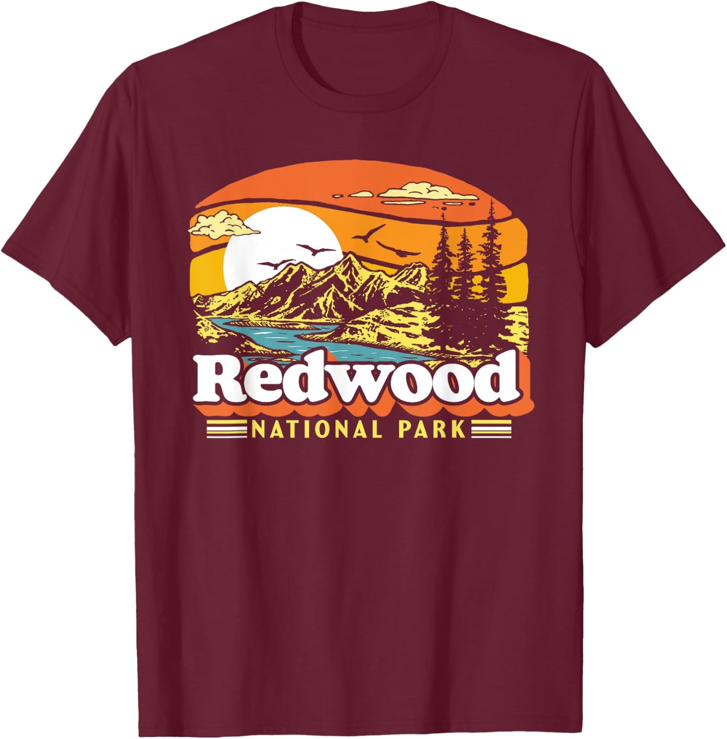Redwood National Park Vintage 80s Retro California Mountains T-Shirt - T-Shirt | Maroon