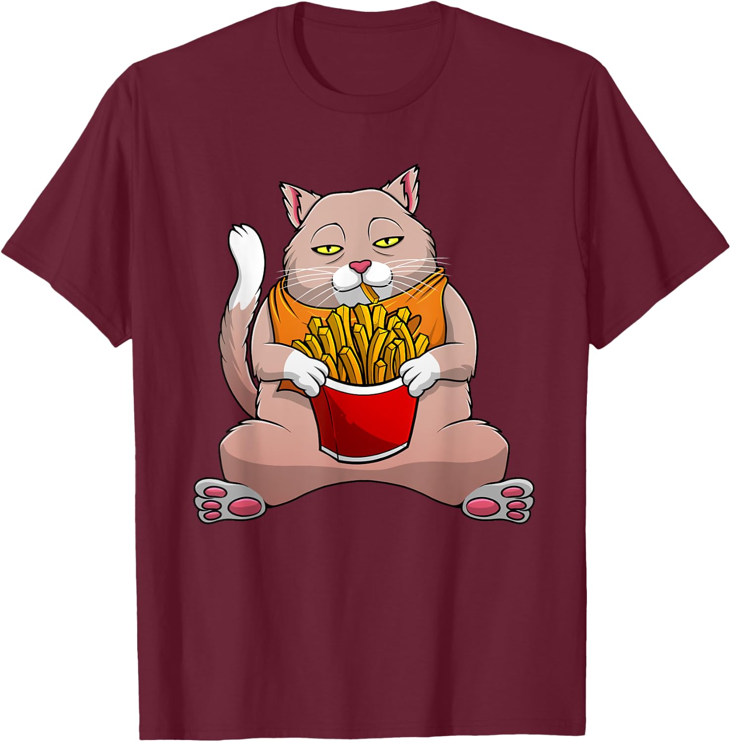 Funny French Fries Design Women Cat Foodie Eater T-Shirt - T-Shirt | Maroon