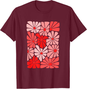 Red Color Flowers Block Red Graphic T-Shirt - T-Shirt | Maroon