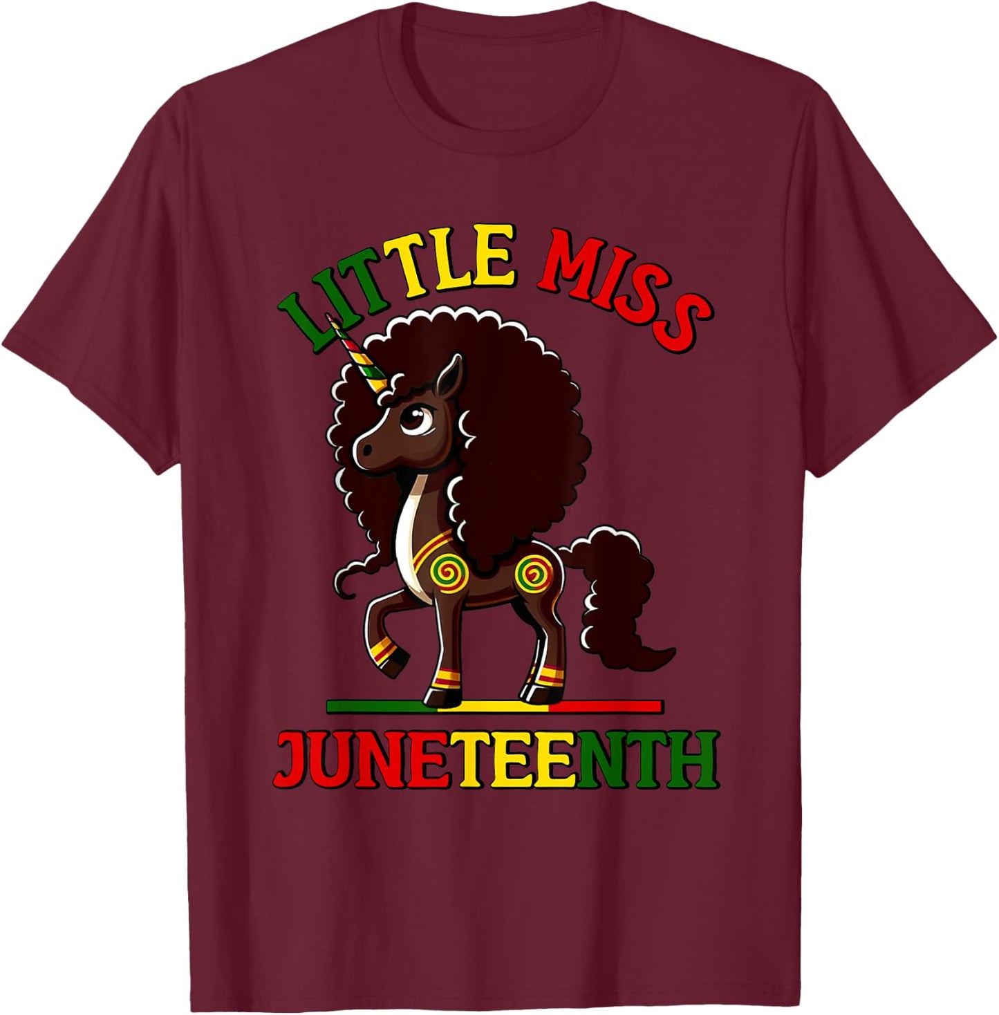 Little Miss Juneteenth 2025 Unicorn T-Shirt - T-Shirt | Maroon