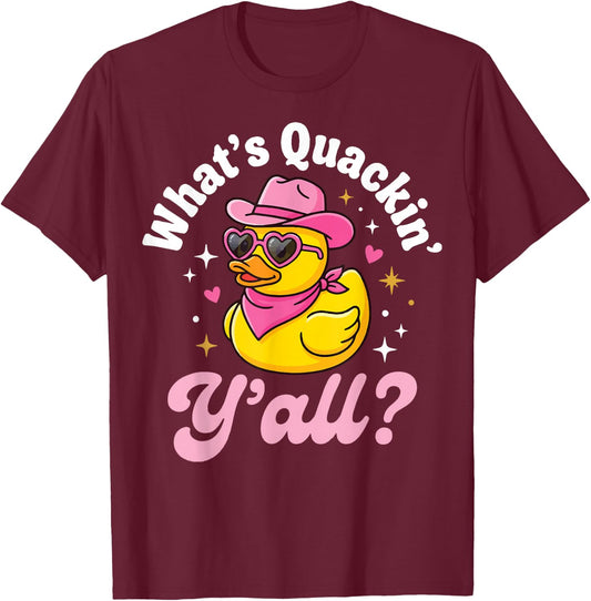 What's Quackin' Y'all Rubber Duck T-Shirt - T-Shirt | Maroon