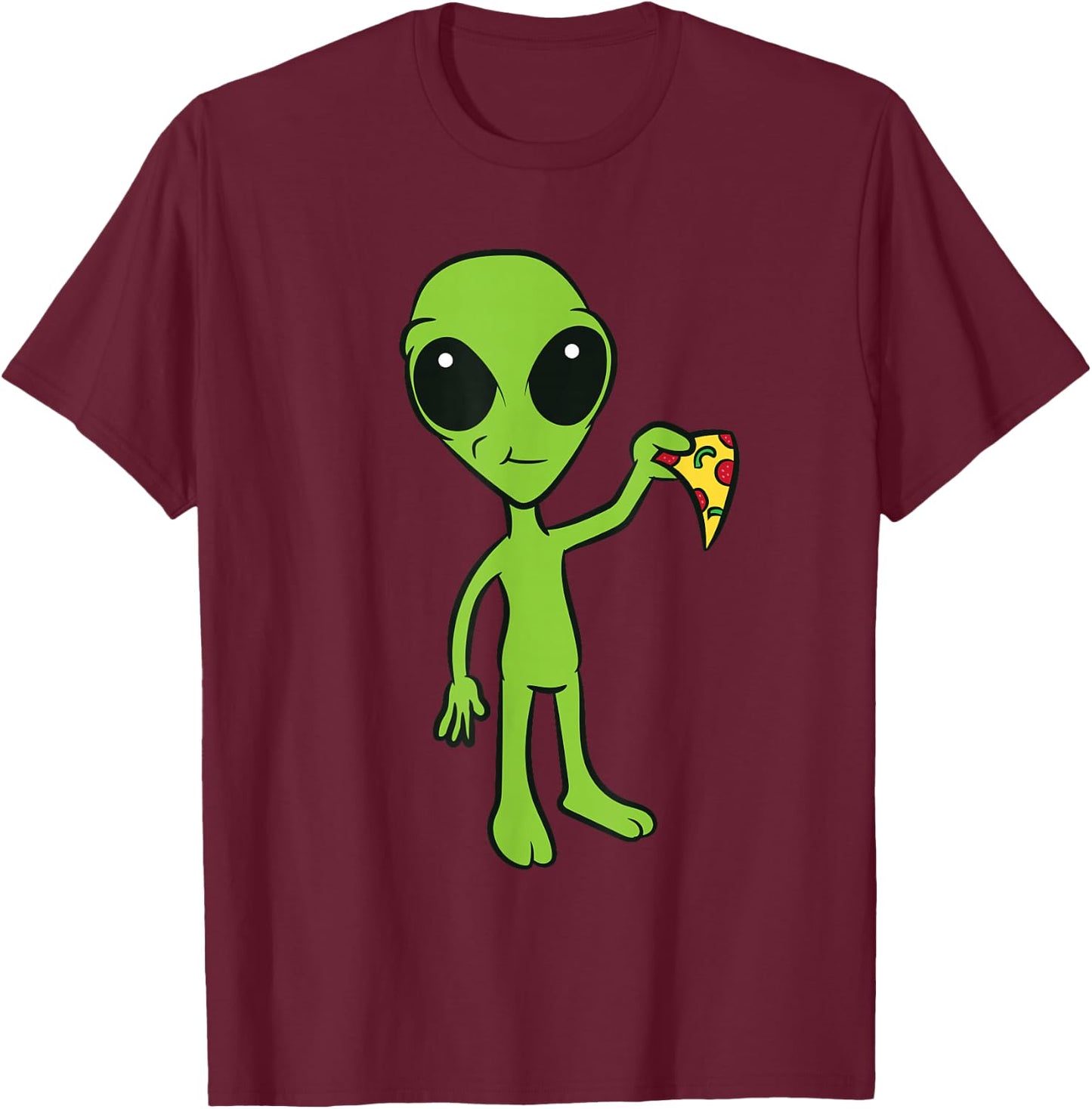 Alien With Pizza Slice Ufo Cute Alien Eating Pizza T-Shirt - T-Shirt | Maroon