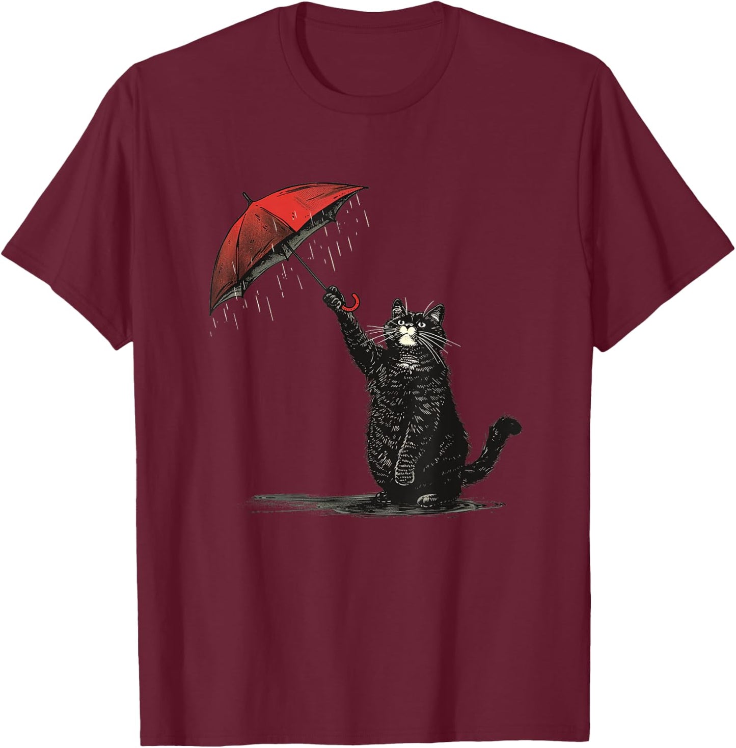 Charming Cat and Umbrella for rainy Weather Lovers Men Women Kids T-Shirt - T-Shirt | Maroon