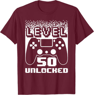 50th Birthday Level 50 Unlocked Gamer 50 Year Old T-Shirt - T-Shirt | Maroon