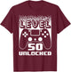 50th Birthday Level 50 Unlocked Gamer 50 Year Old T-Shirt - T-Shirt | Maroon