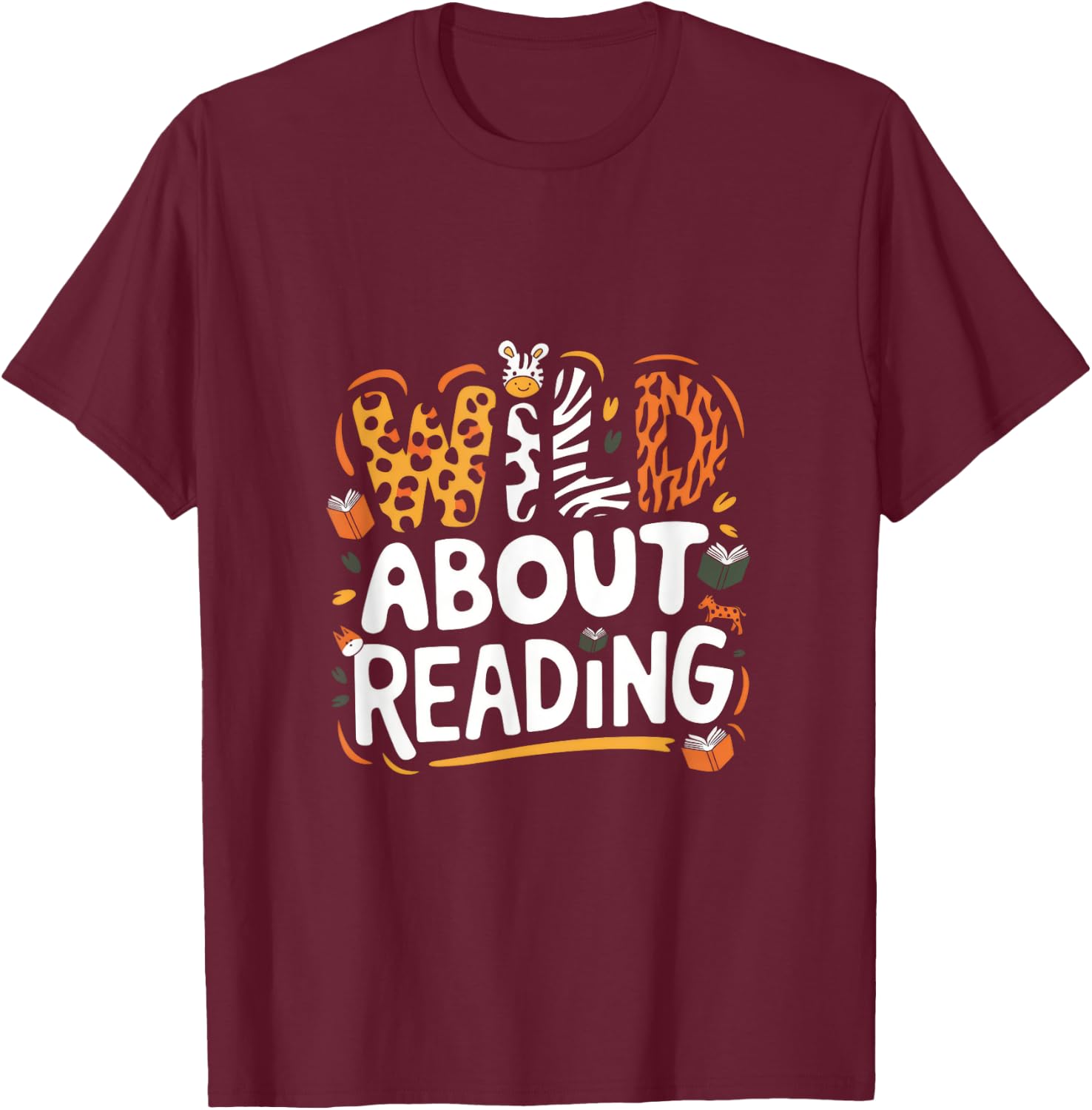 Wild About Reading - Wild About Reading Bookworm T-Shirt - T-Shirt | Maroon