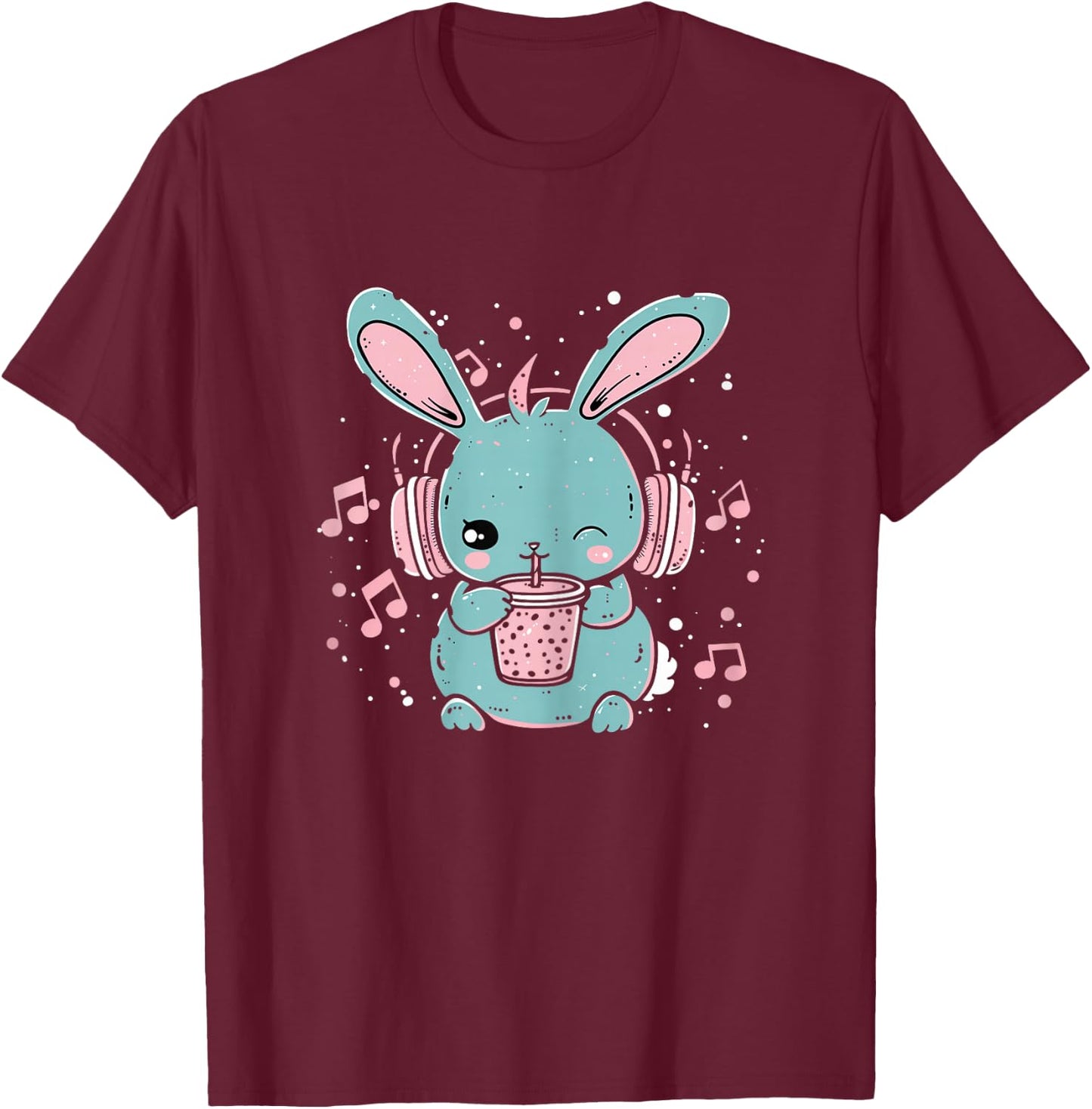 Bunny Boba Bubble Tea Music K-Pop Cute Kawaii Kids Girls T-Shirt - T-Shirt | Maroon