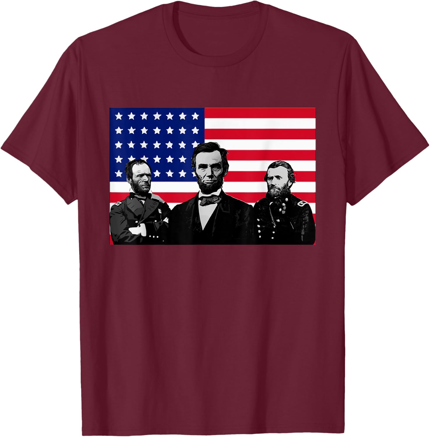 Lincoln and his Generals Grant and Sherman Civil War T-Shirt - T-Shirt | Maroon