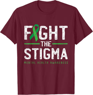 Fight The Stigma Mental Health Awareness Green Ribbon T-Shirt - T-Shirt | Maroon