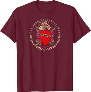 Cor Jesu Sacratissimum Miserere Nobis Sacred Heart of Jesus T-Shirt - T-Shirt | Maroon