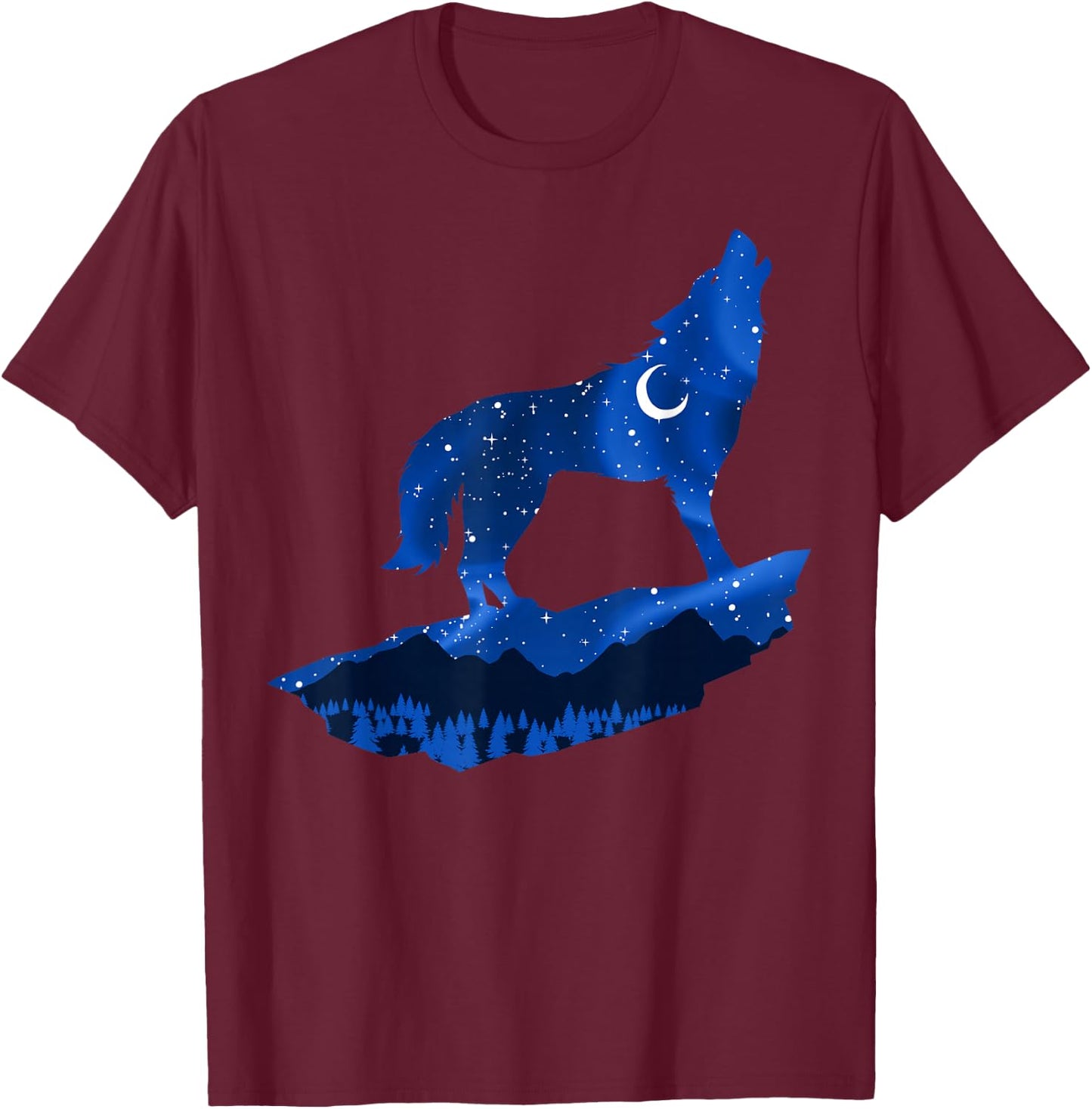 Wolf Starry Sky Moon Wolves Mountain Wildlife Pack Hunter T-Shirt - T-Shirt | Maroon