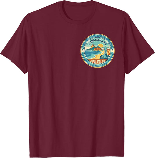 Copacabana Rio de Janeiro Brazil Retro Beach Sunset Vintage T-Shirt - T-Shirt | Maroon