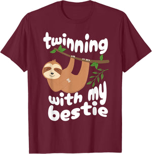 Cute Twinning Sloth Bestie Spirit Week Twin Day Best Friend T-Shirt - T-Shirt | Maroon