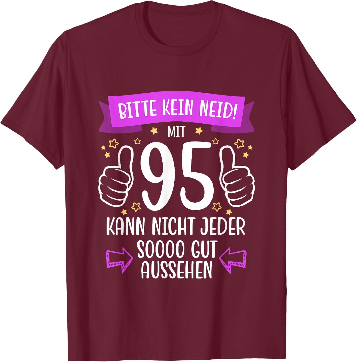 Decorative 95th Birthday Woman Man Gift Box Funny 95 Years , black, s T-Shirt - T-Shirt | Maroon