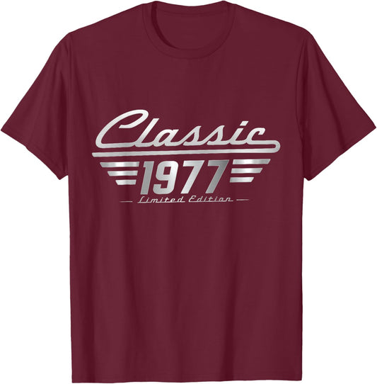 Classic 1977 Limited Edition Vintage Car Birthday T-Shirt - T-Shirt | Maroon