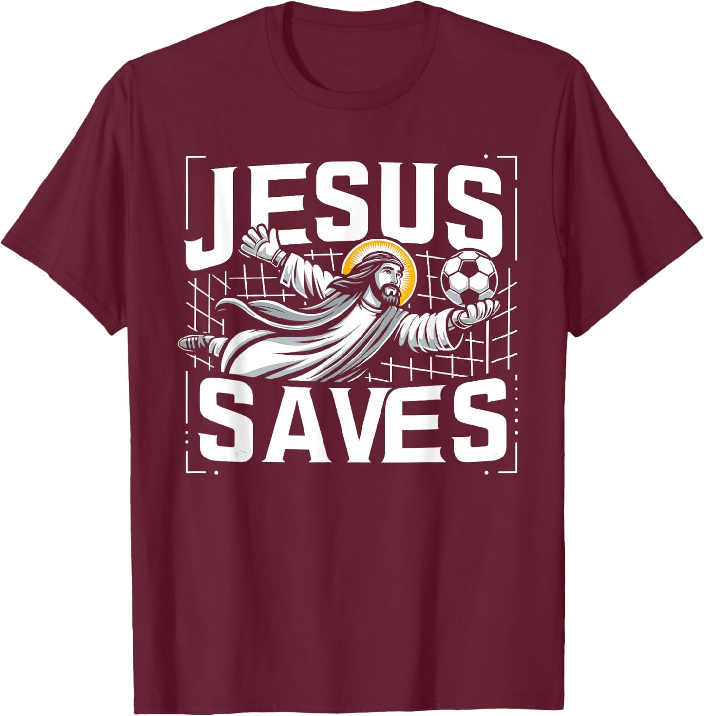 Vintage Jesus Saves Soccer Goalie T-Shirt - T-Shirt | Maroon