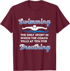 Funny Swim Team Swimming Coach Quote - Swim Breathing Joke T-Shirt - T-Shirt | Maroon