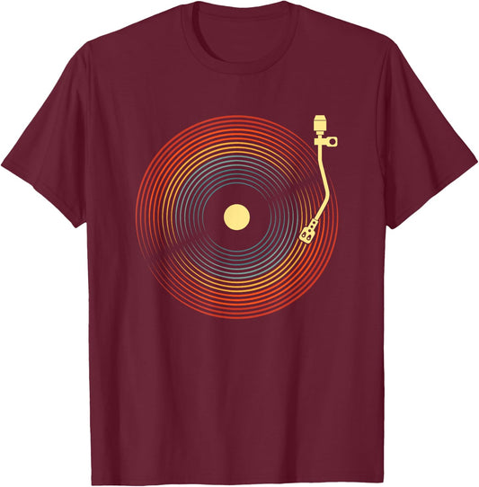 Retro Vinyl Record Collector LP Plate Vintage Record , black, S T-Shirt - T-Shirt | Maroon