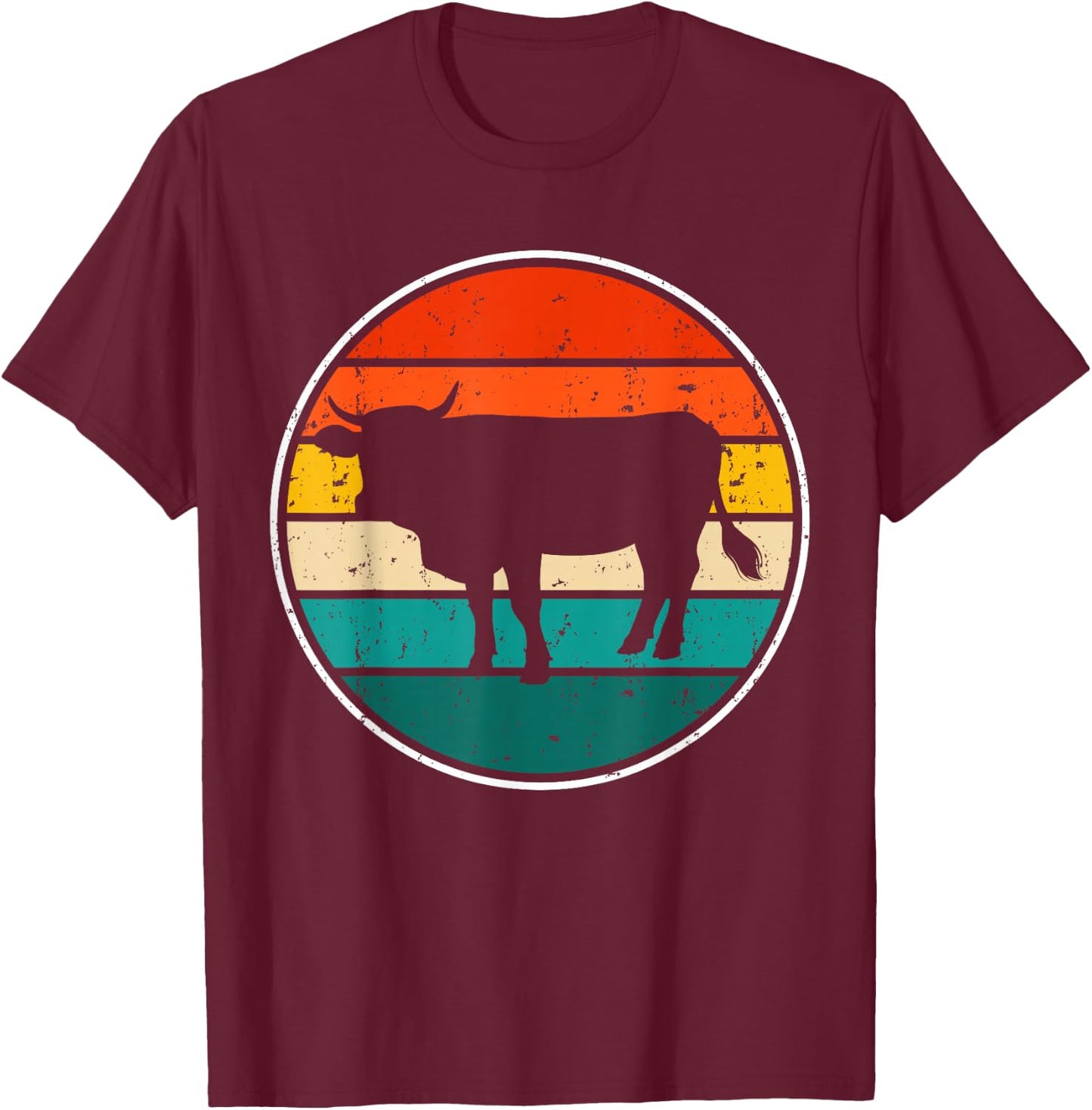 Cow Sunset Vintage T-Shirt - T-Shirt | Maroon