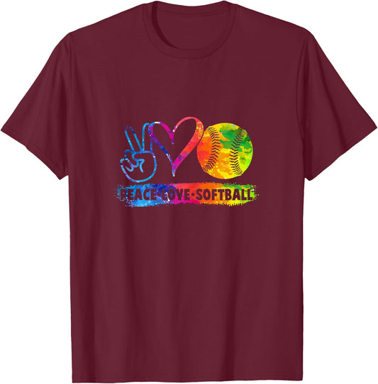 Softball Shirt Girls Softball Peace Love Softball T-Shirt - T-Shirt | Maroon