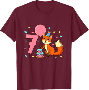 Children's Birthday Shirt Fox - Girls Birthday 7 Years , black T-Shirt - T-Shirt | Maroon