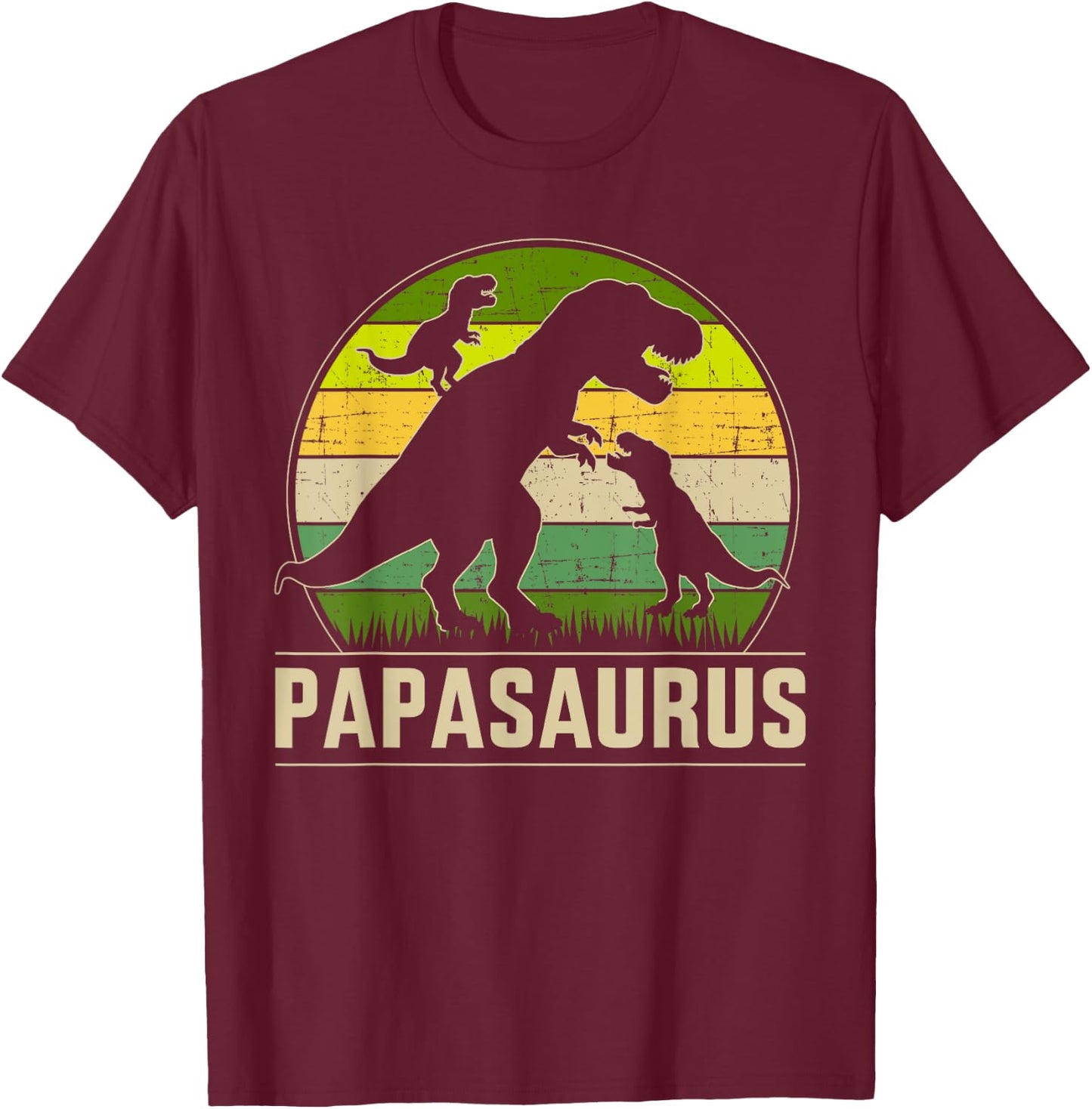 Papasaurus zwei Kinder für Papa zum Vatertag Weihnachten T-Shirt - T-Shirt | Maroon