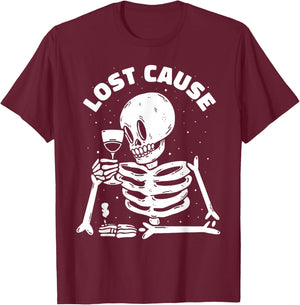 Lost Cause Skeleton Sarcastic Dark Humor Gothic Doomer Art T-Shirt - T-Shirt | Maroon