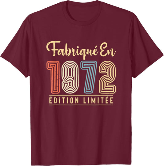 Birthday Man 52 Years Made in 1972 Vintage Humor , Black T-Shirt - T-Shirt | Maroon