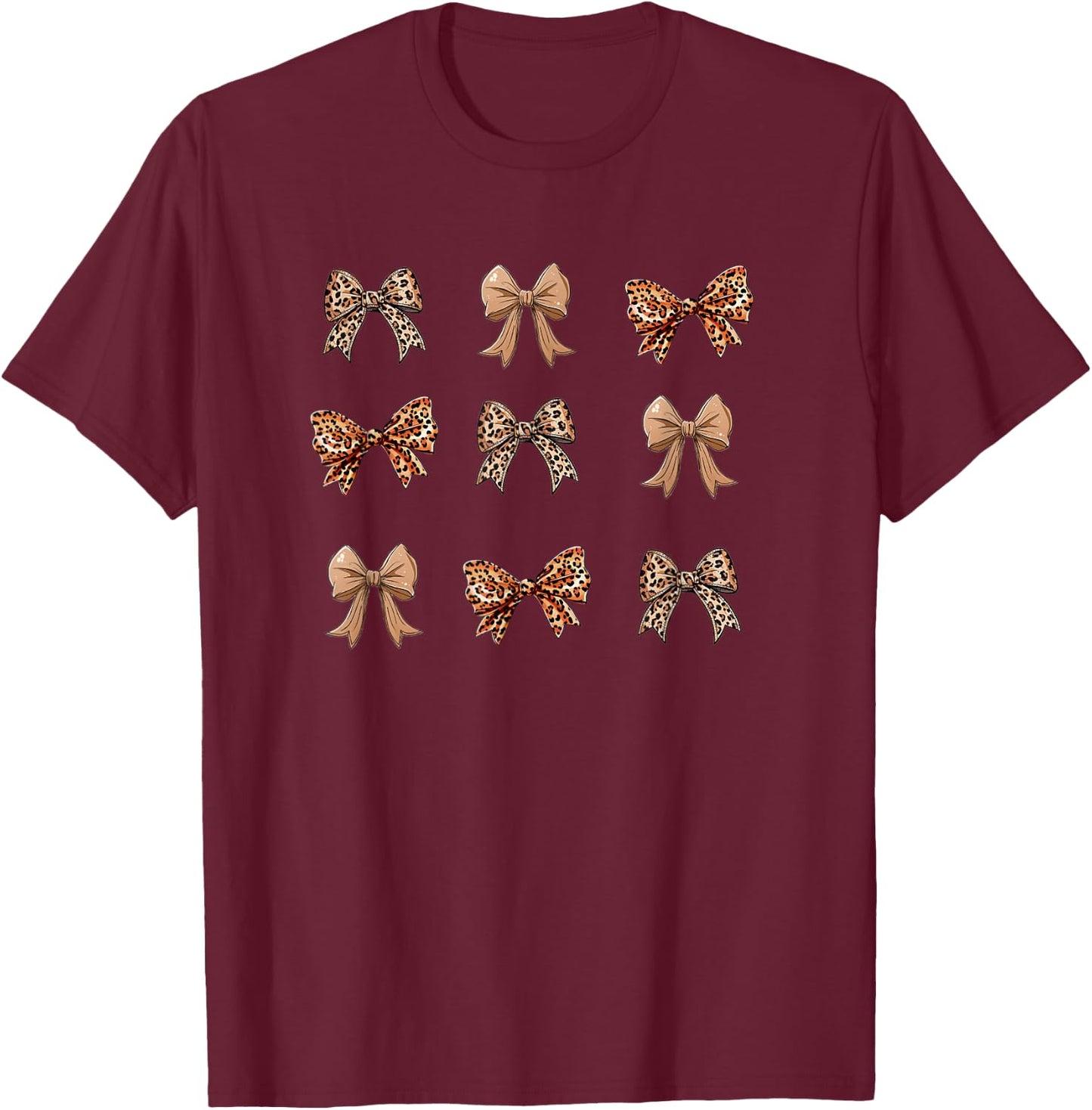 Bow Cheetah Bows Girly Demur Cutesy Pink Pretty Coquette T-Shirt - T-Shirt | Maroon