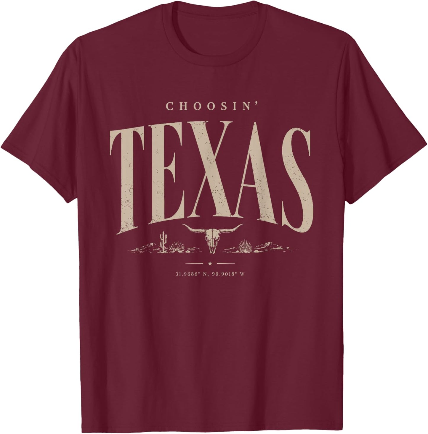 Choosin' Texas Vintage Western State Design T-Shirt - T-Shirt | Maroon