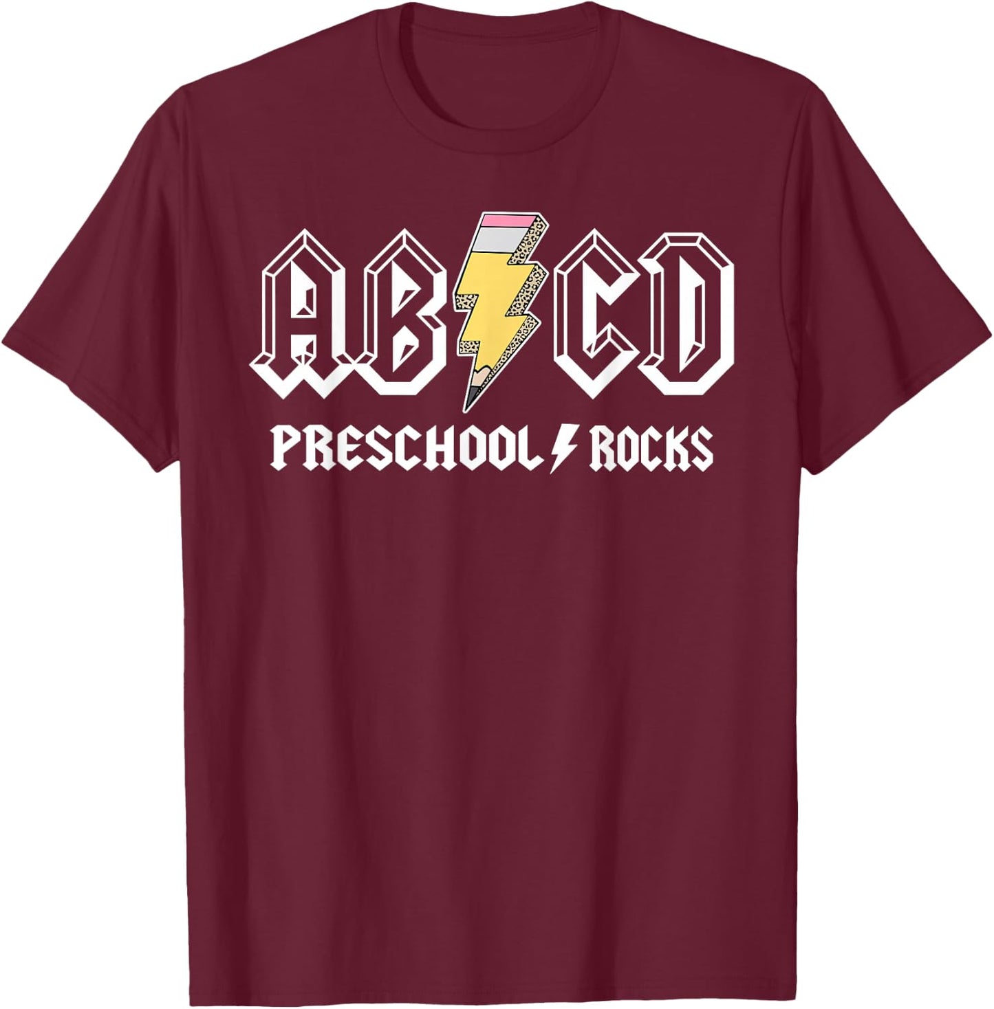 ABCD Pencil Leopard Preschool Rocks Back To School Teacher T-Shirt - T-Shirt | Maroon