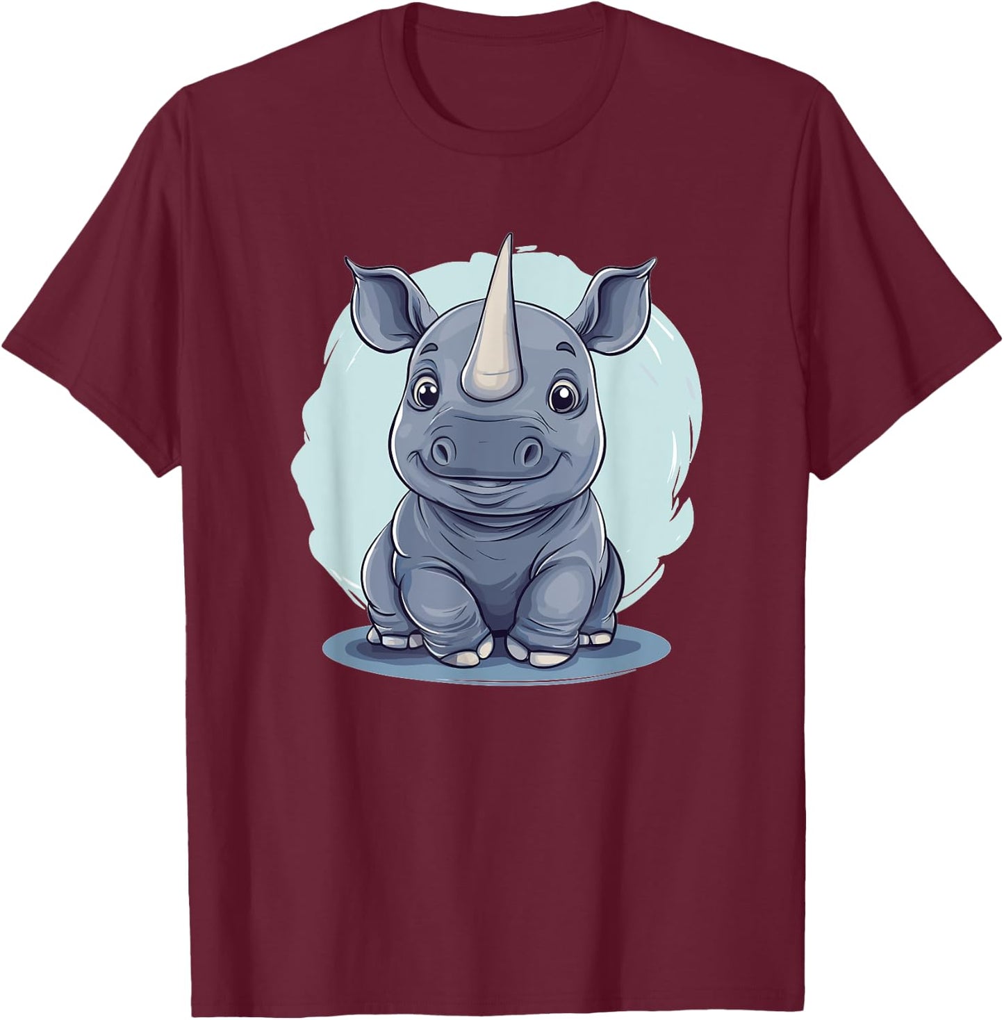 Cute Baby Rhino Illustration T-Shirt - T-Shirt | Maroon