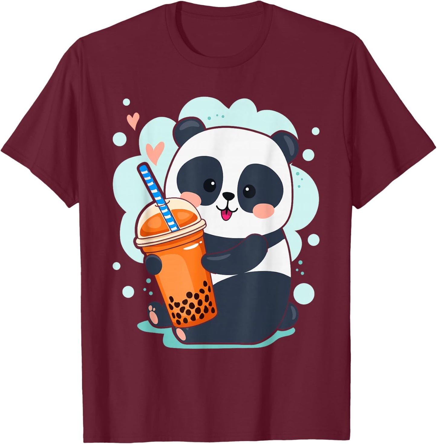 Kawaii Panda Anime Boba Drink Bubble Tea Tapioca Small T-Shirt - T-Shirt | Maroon