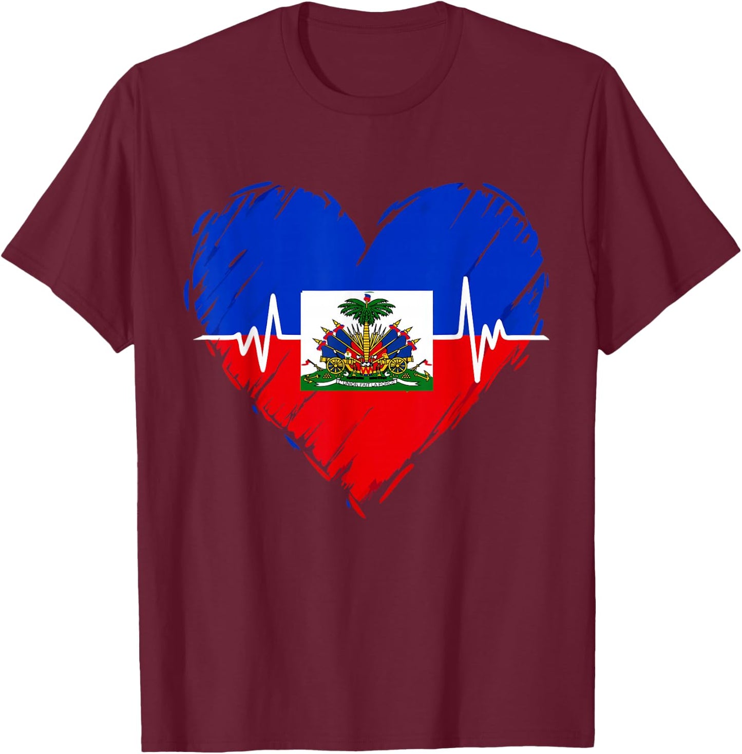 Haitian Flag Day Love Haiti Heart Haitian Roots Haiti Flag T-Shirt - T-Shirt | Maroon