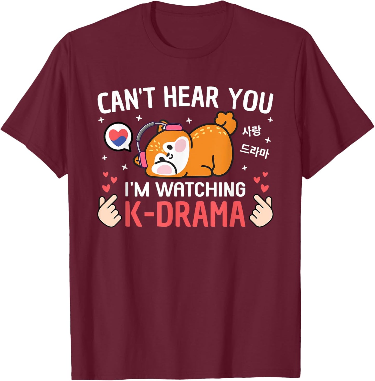 Can't Hear You I'm Watching K-Drama Squirrel Funny Korean Drama T-Shirt - T-Shirt | Maroon