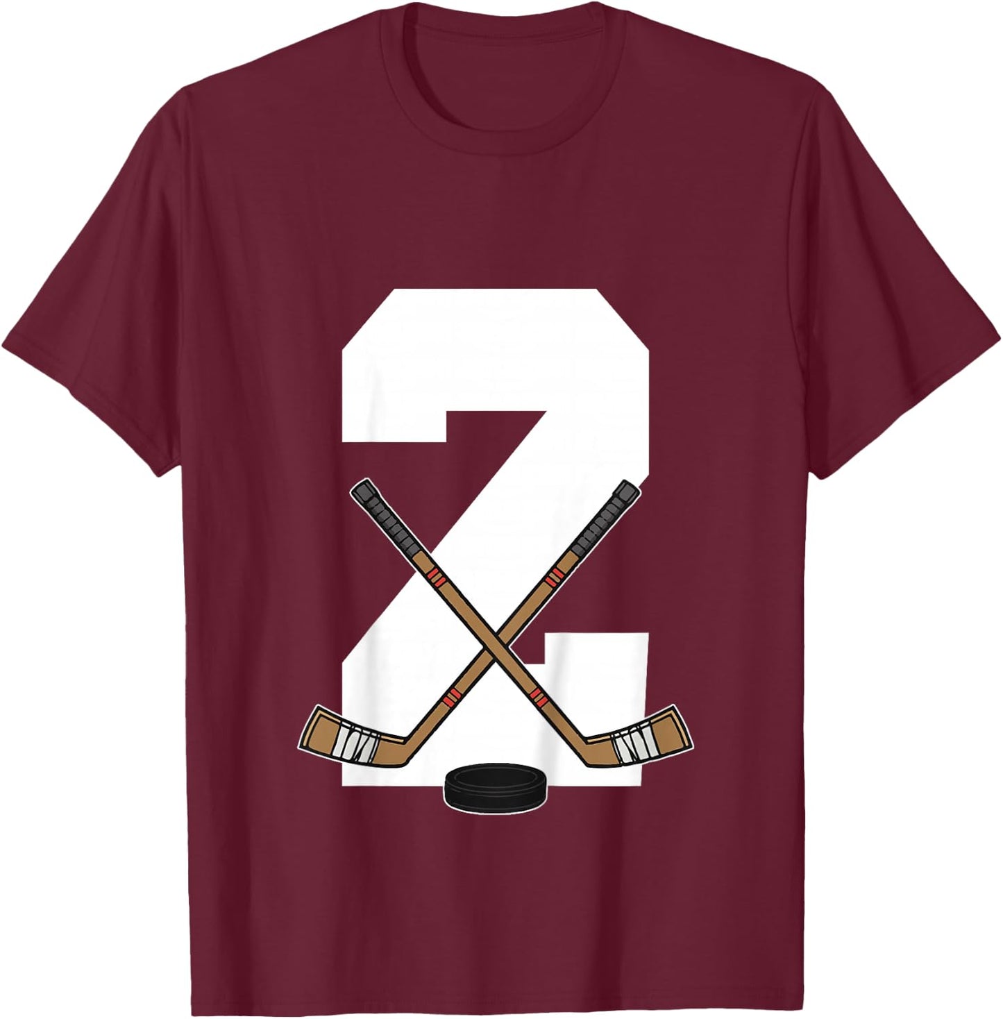 Kids Ice Hockey Kids Toddler Boys 2nd Birthday Ice Hockey T-Shirt - T-Shirt | Maroon
